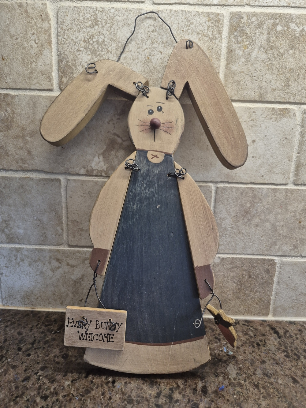 Wooden Hanging Bunny Wall Decor Every Bunny Welcome Rustic Country Easter